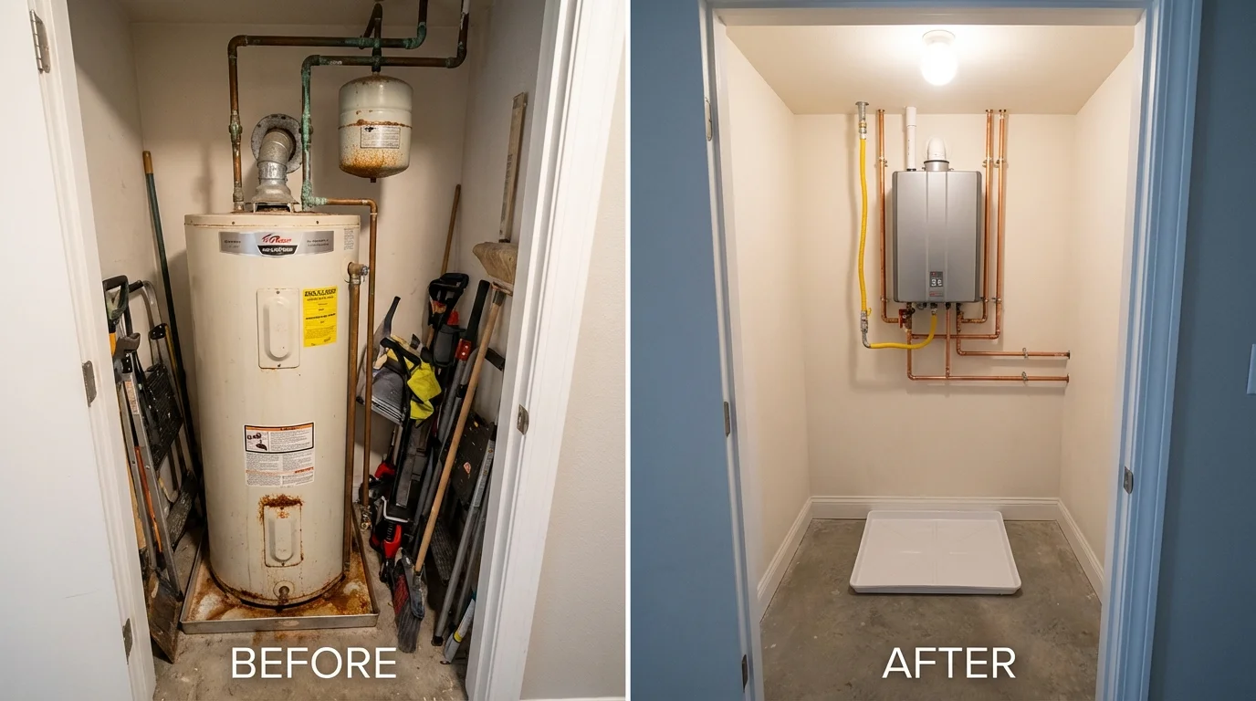 Tank water heater versus wall-mounted tankless unit comparison for Groveton, TX homeowners